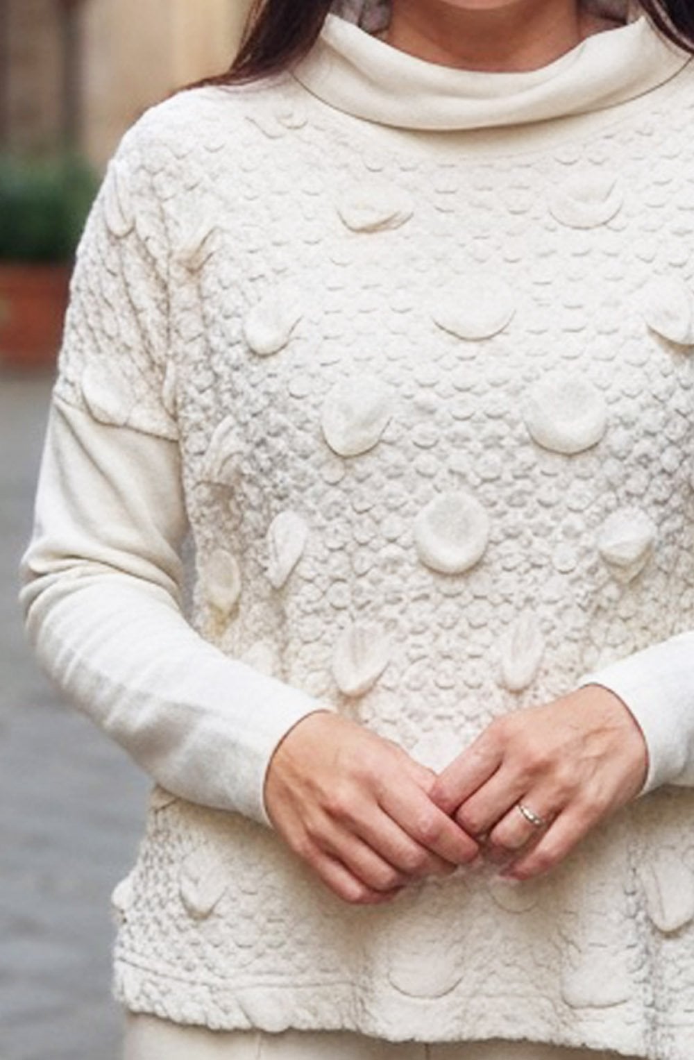 Rina Luna Cream Textured Front Cowl Neck Jumper