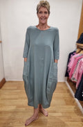 Soffice Lago Blue Jersey and Linen Tulip Dress