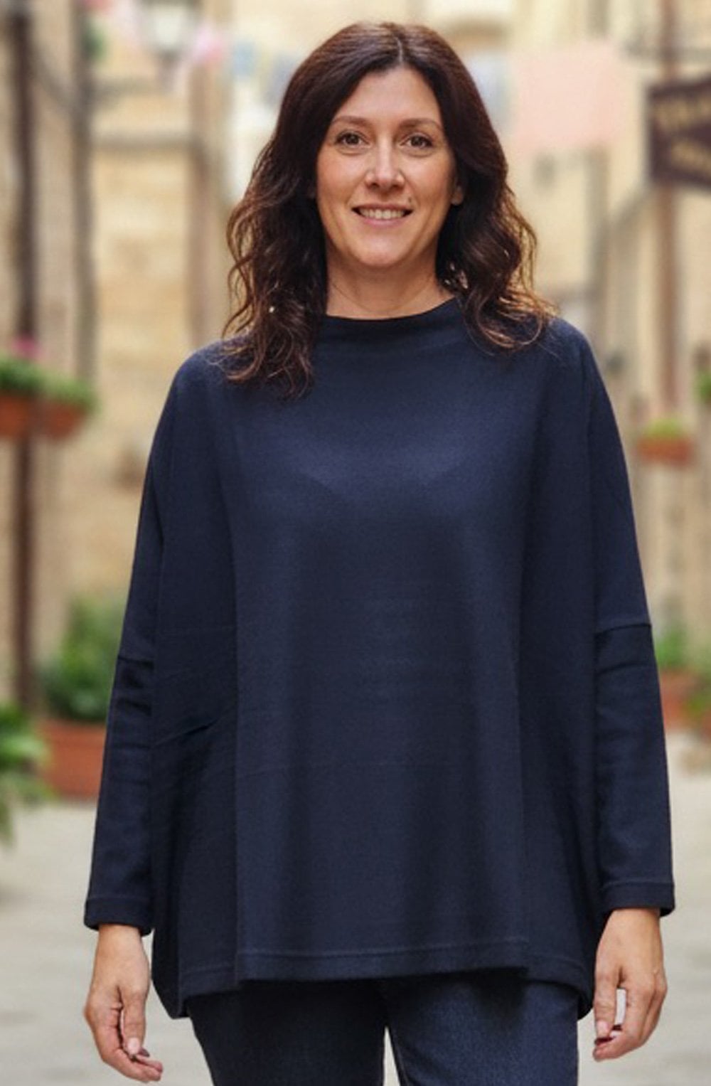 Spino Notte Navy Funnel Neck Oversized Jumper