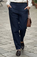 Terra PR Notte Navy Faint Check Velvet Trousers