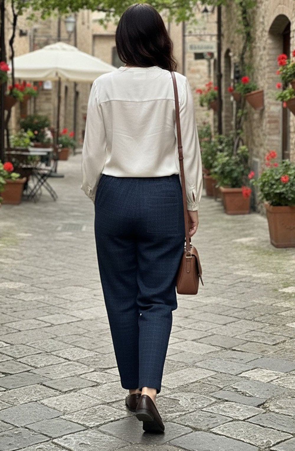 Terra PR Notte Navy Faint Check Velvet Trousers
