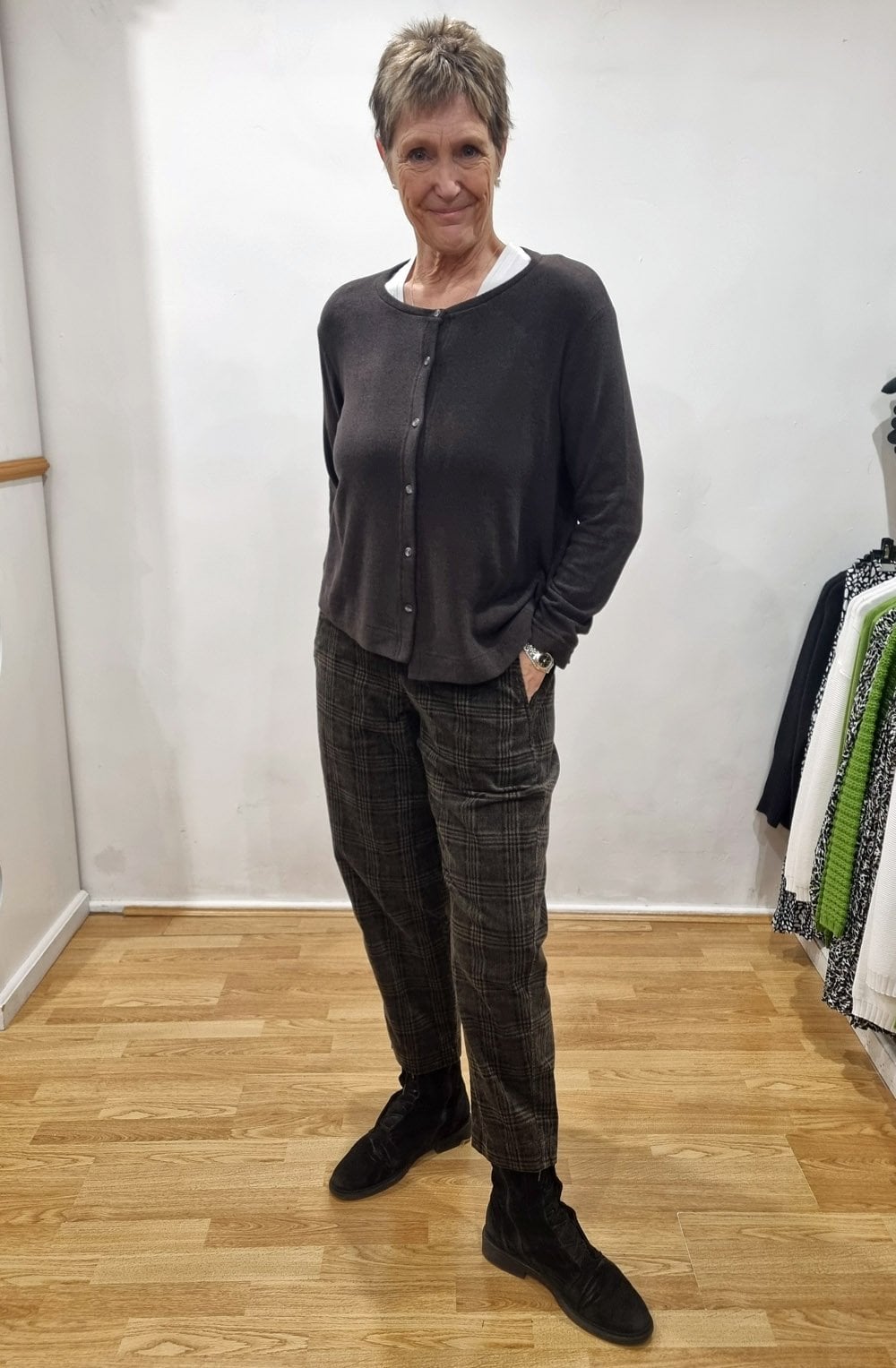 Terra Tgall Checked Velour Relaxed Trousers
