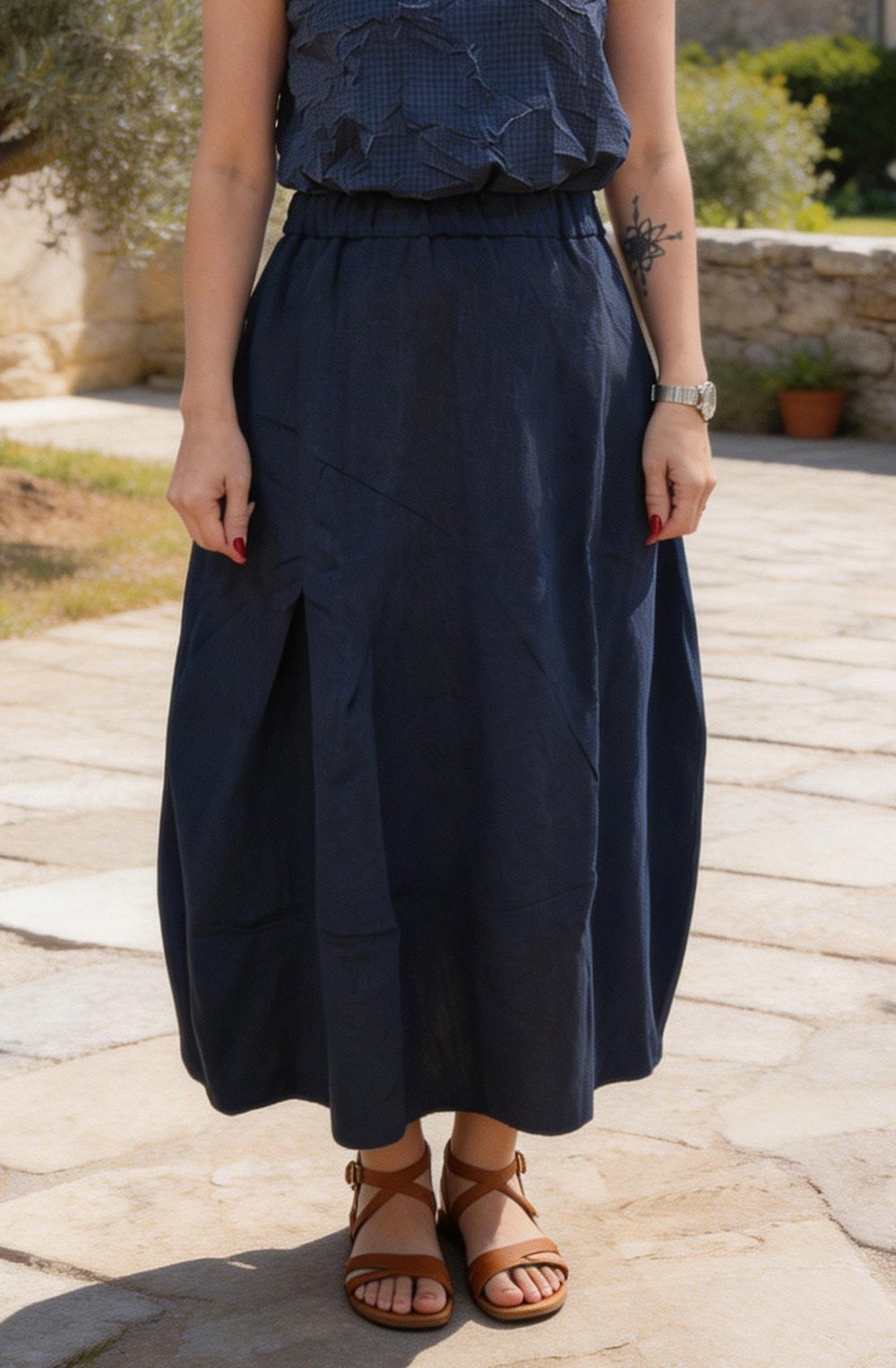 Ultima O Blue Linen Tulip Skirt