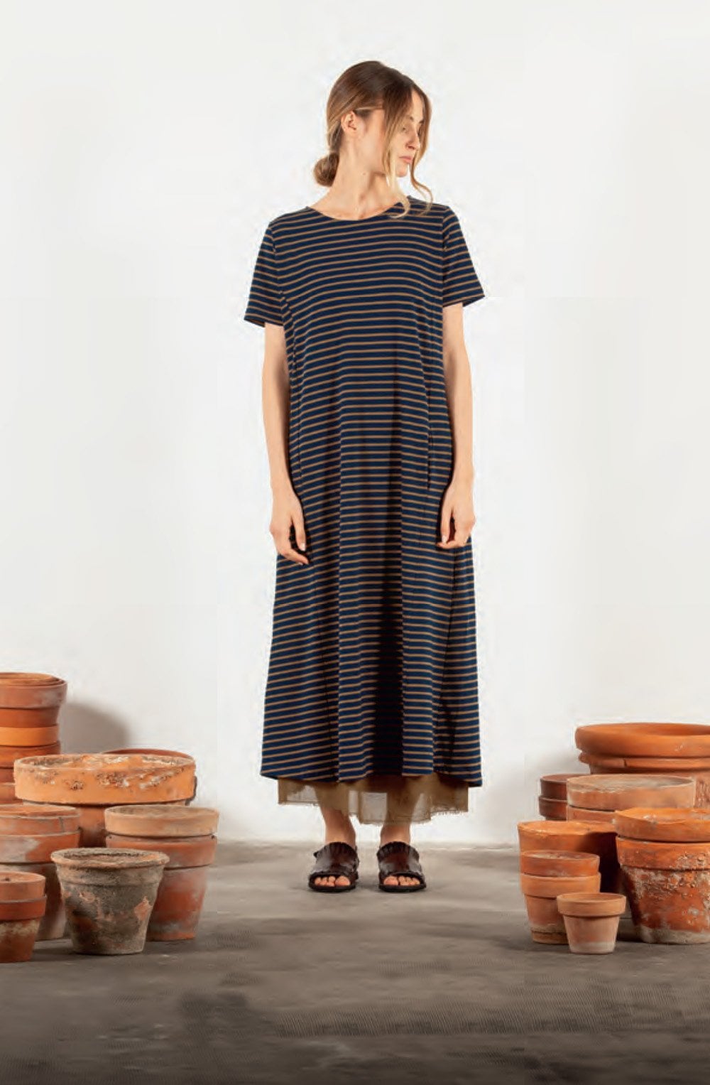 Vaso Navy & Tan Striped Dress