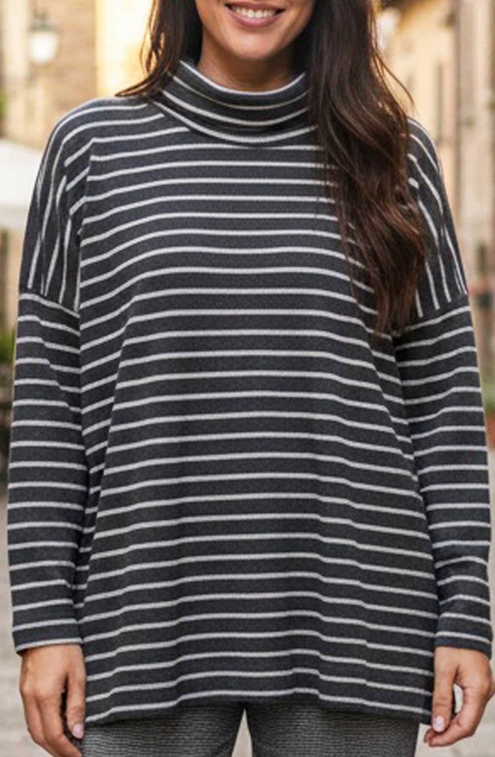 Zita Anthracite Striped Cowl Neck Oversized Jumper