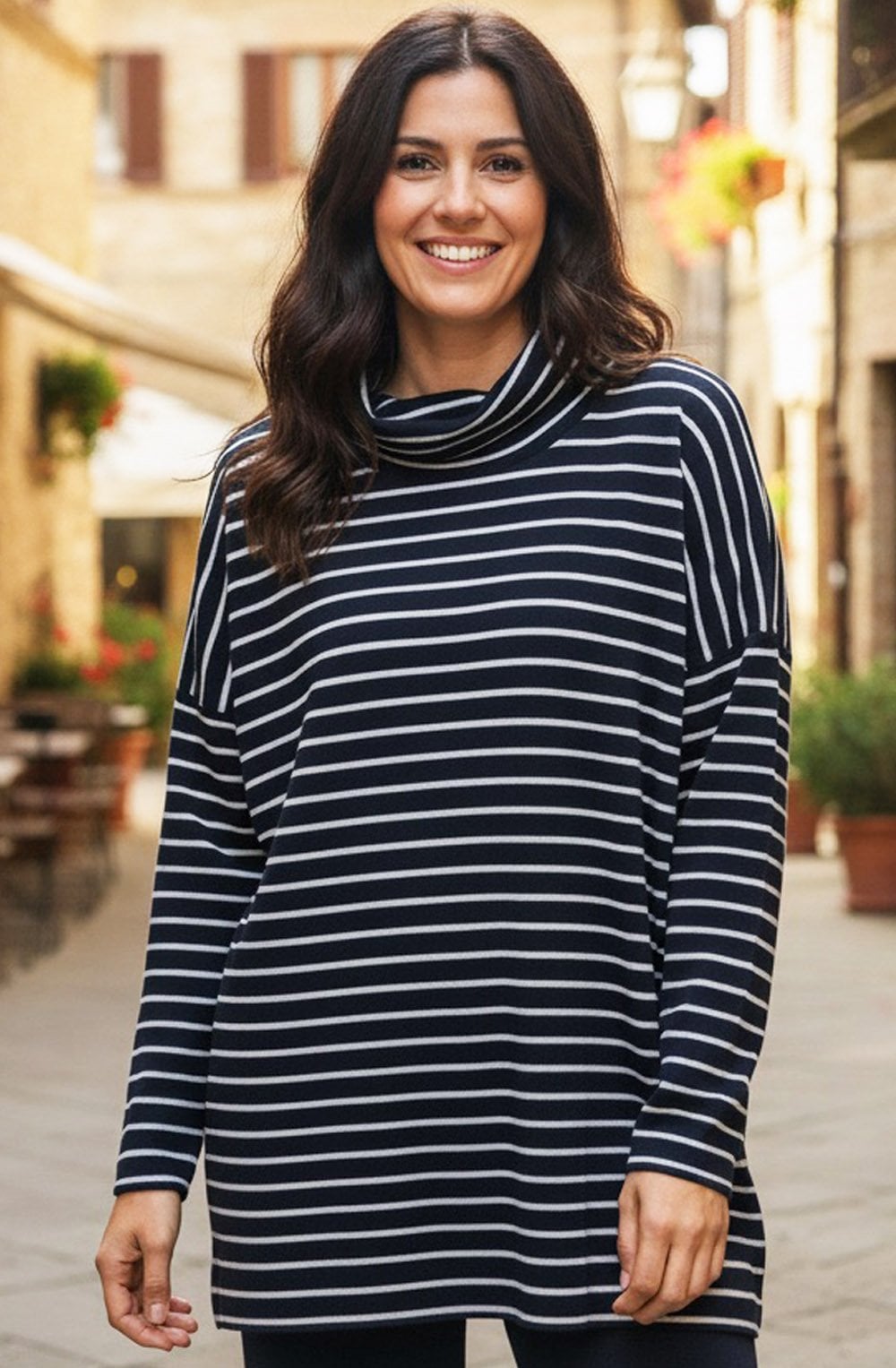 Zita Notte Navy Striped Cowl Neck Oversized Jumper