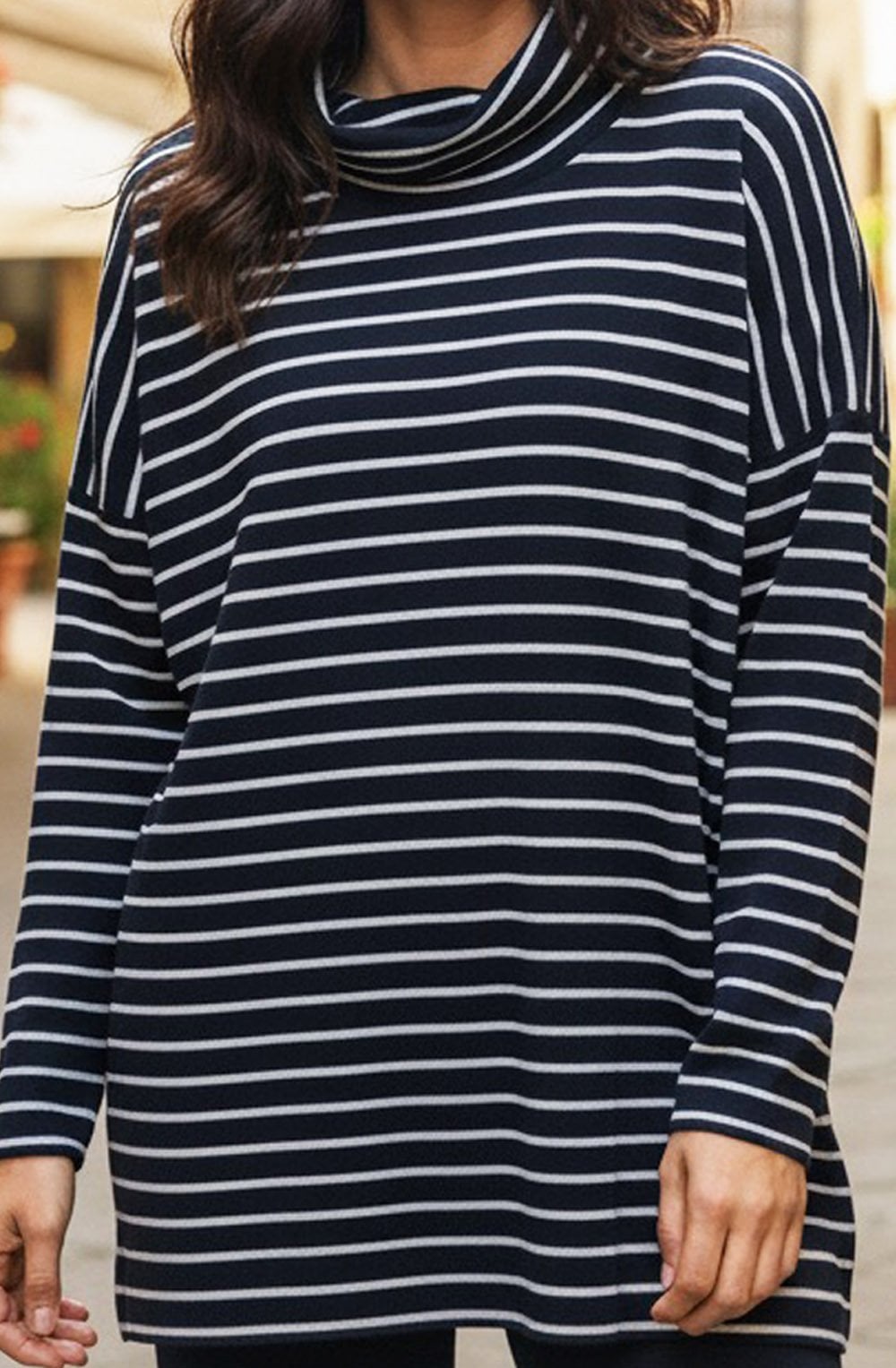 Zita Notte Navy Striped Cowl Neck Oversized Jumper