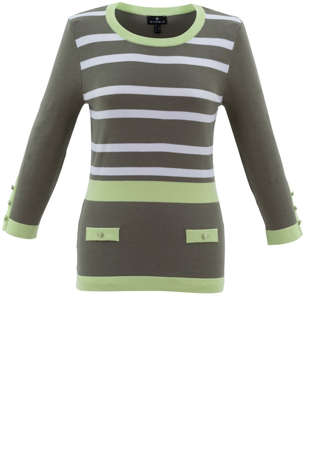 Apple Green and Khaki Button Detail Sweater