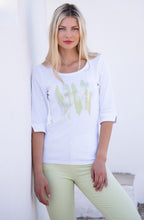 Apple Green and Silver Paint Strokes Top