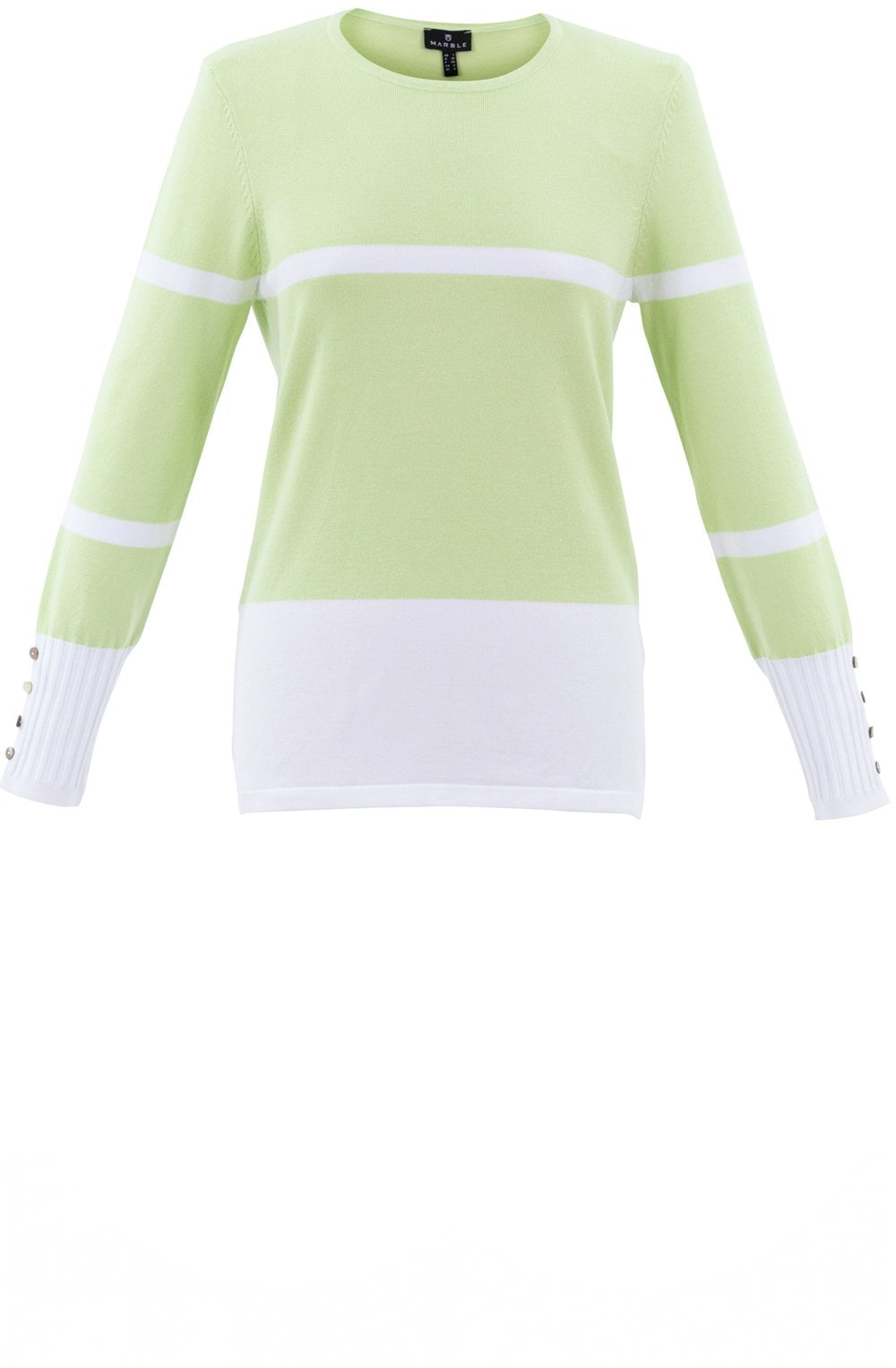 Apple Green and White Striped Fitted Sweater