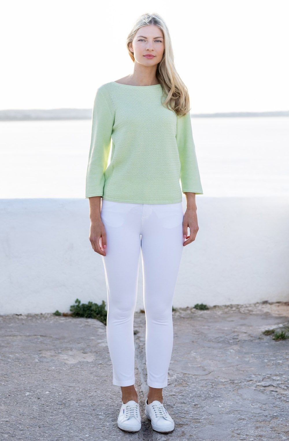 Apple Green Patterned Knit Sweater