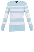 Aqua and Beige Striped Fine Knit Sweater