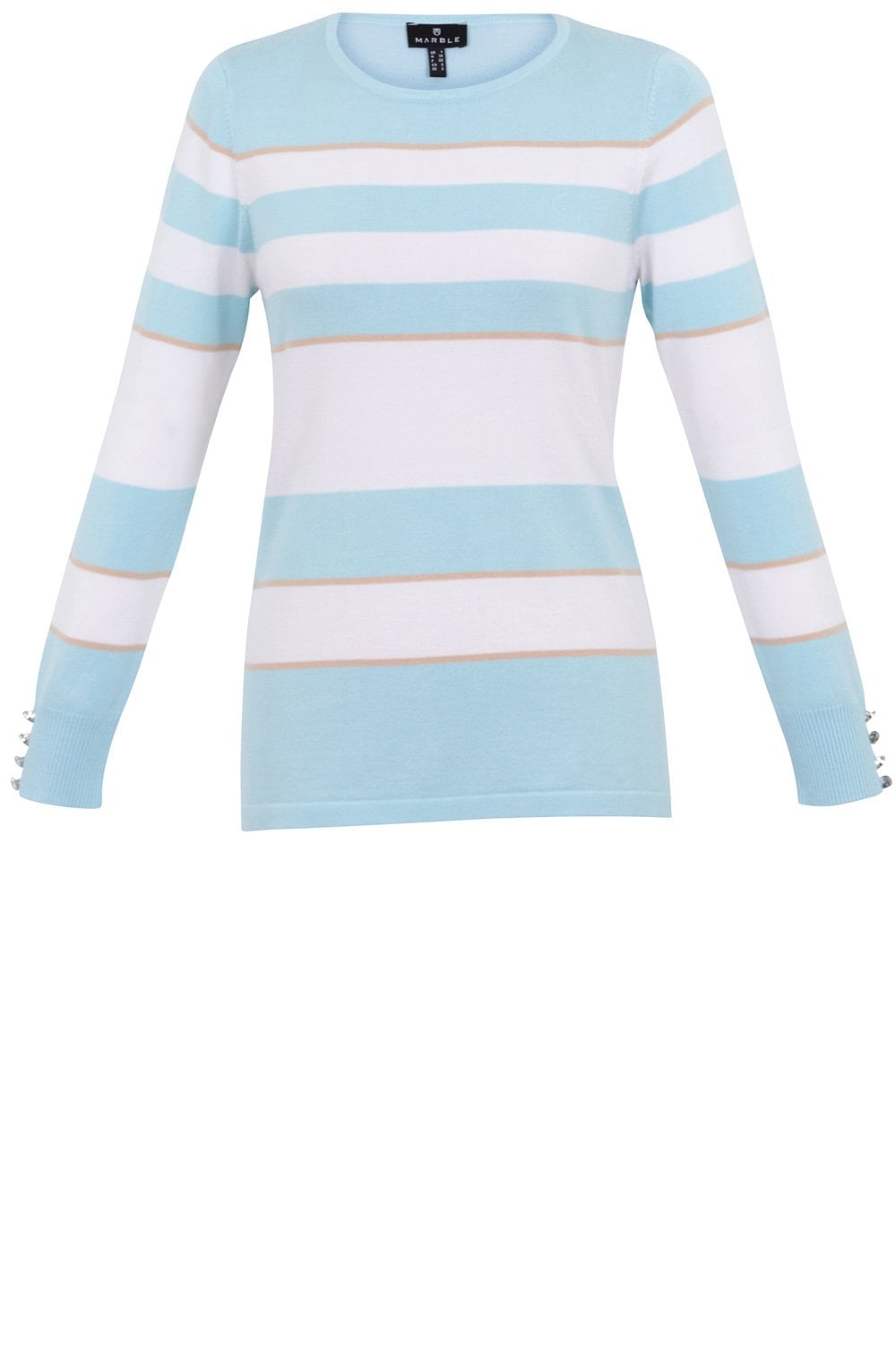 Aqua and Beige Striped Fine Knit Sweater