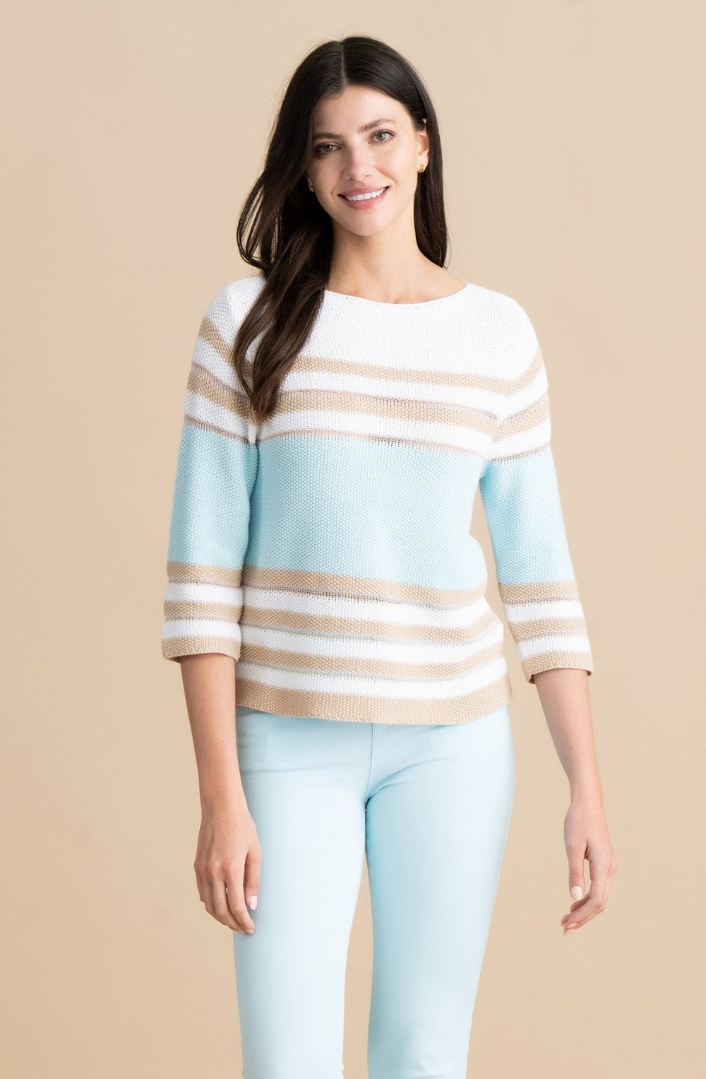 Aqua Mint and Beige Striped Box Jumper