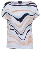 Aqua Mint and Beige Wavy Stripe Top