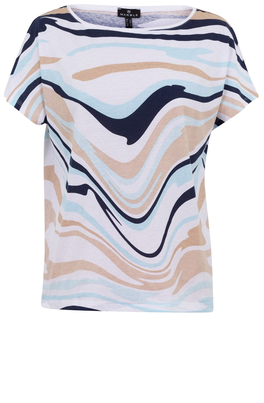 Aqua Mint and Beige Wavy Stripe Top