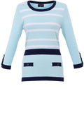 Aqua Mint and Navy Button Detail Sweater