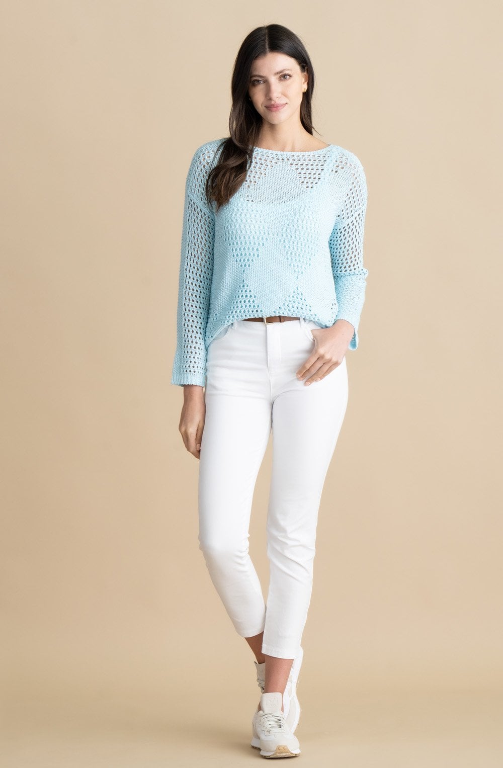 Aqua Mint Layered Open Knit Sweater