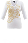 Beige Abstract Design V Neck Top