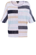 Beige and Aqua Mint Striped Semi Sheer Top