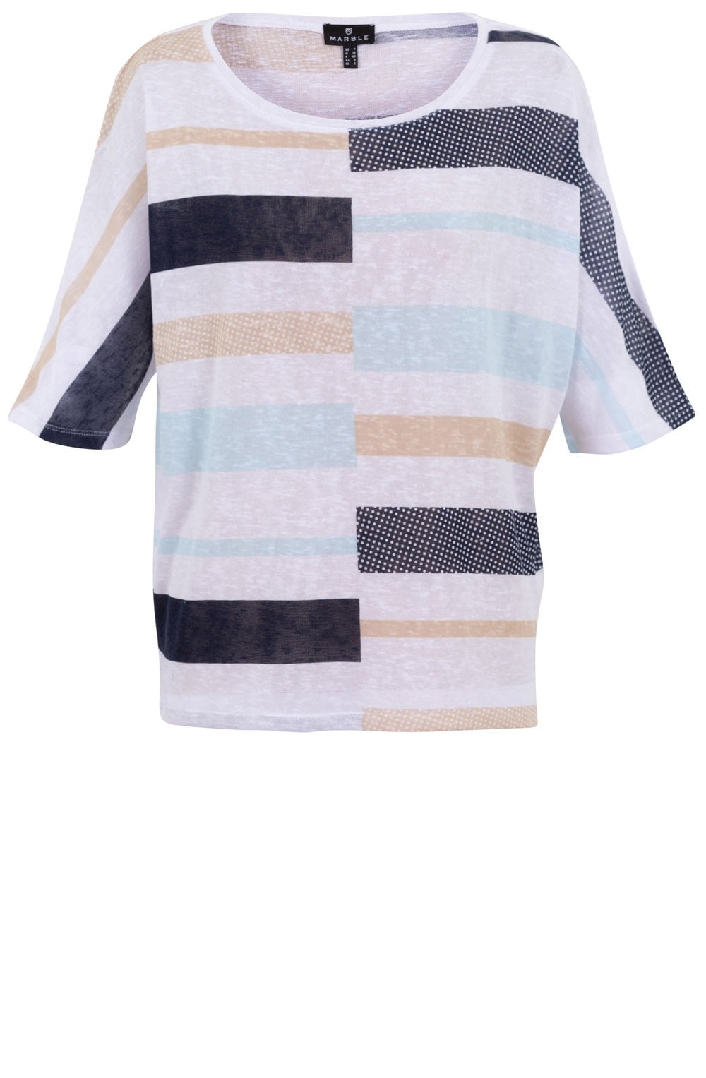 Beige and Aqua Mint Striped Semi Sheer Top