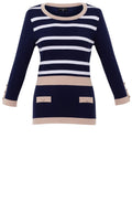 Beige and Navy Button Detail Sweater