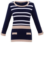 Beige and Navy Button Detail Sweater