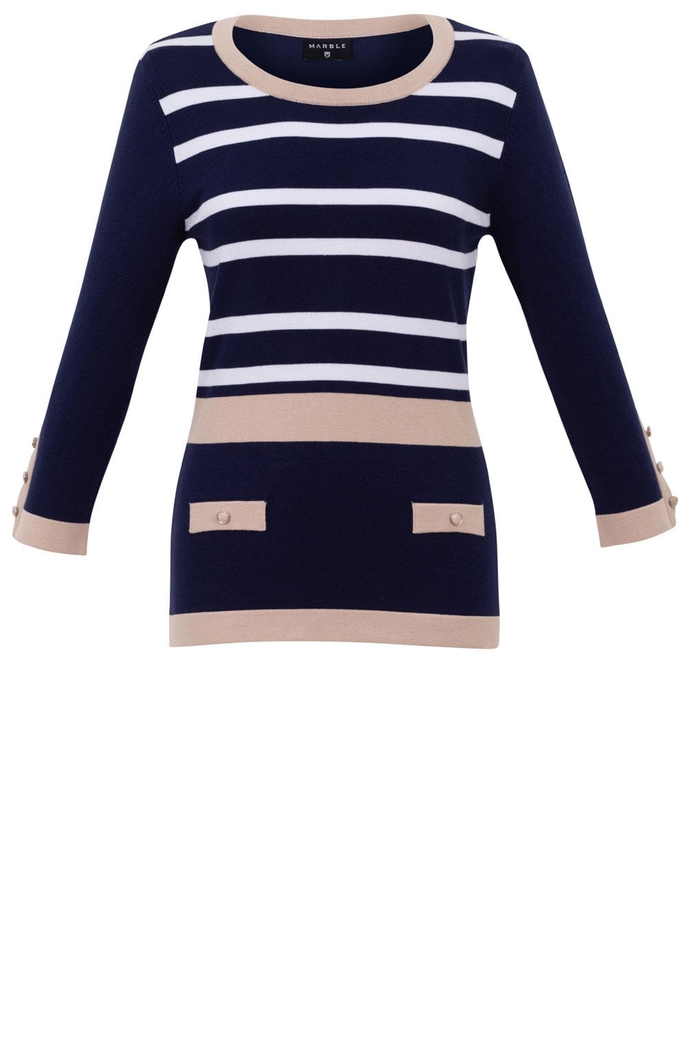 Beige and Navy Button Detail Sweater