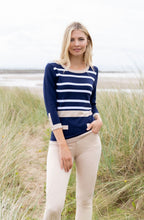 Beige and Navy Button Detail Sweater