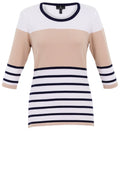 Beige Colour Block Striped Jumper