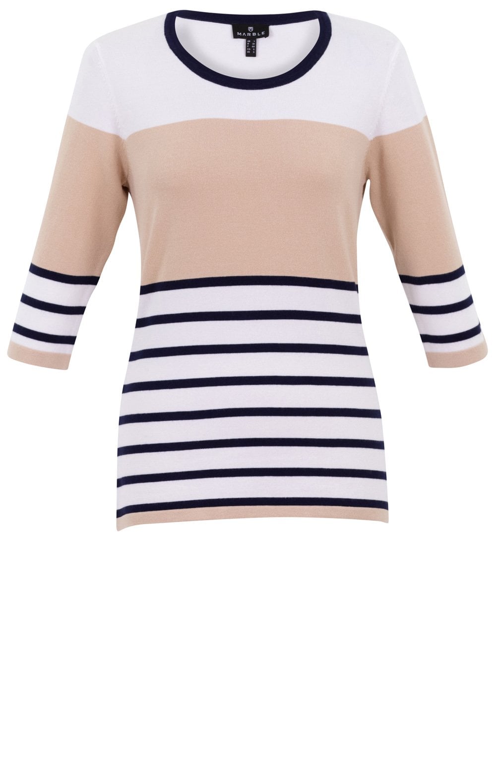 Beige Colour Block Striped Jumper