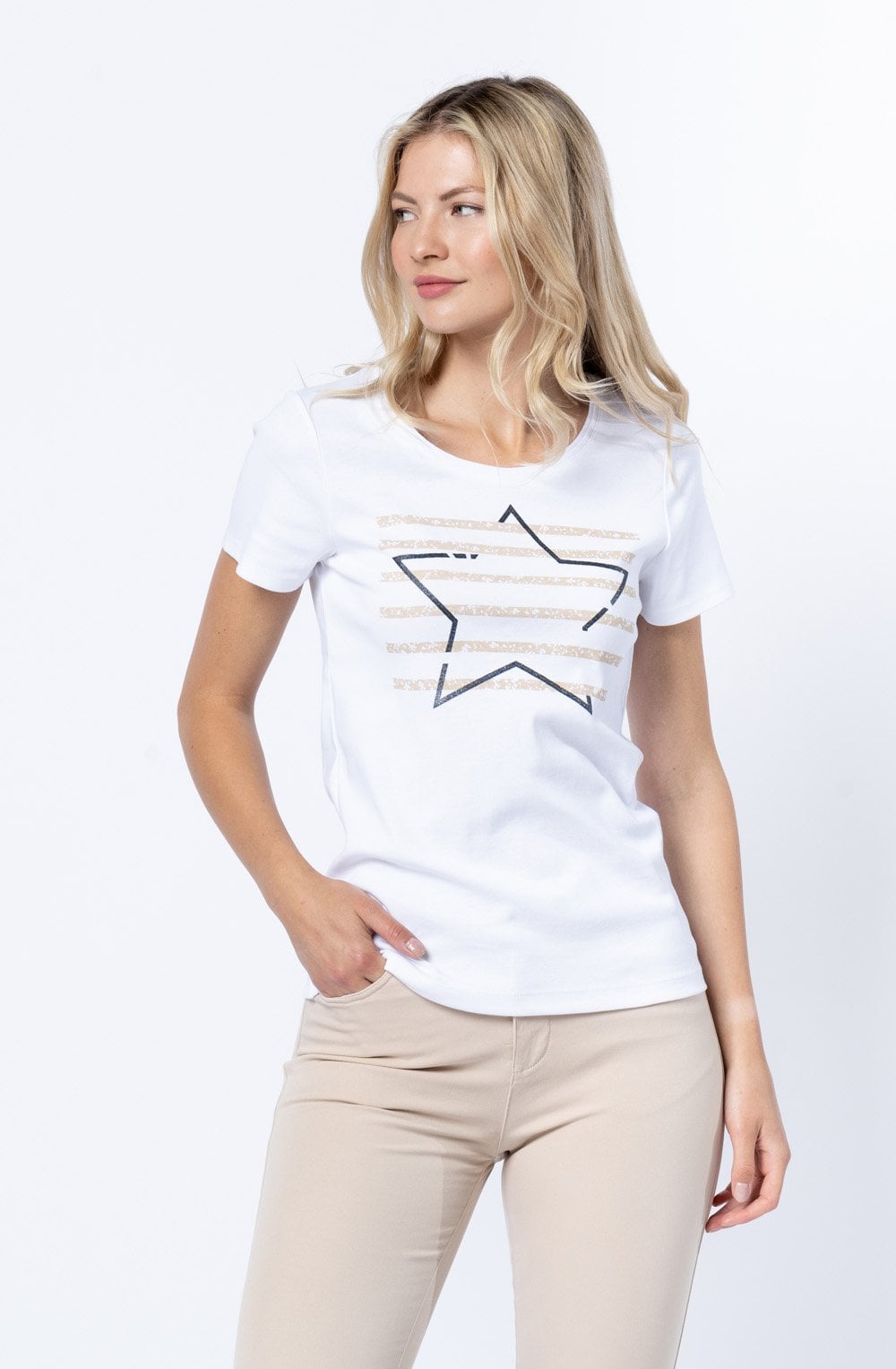 Beige Star and Stripes T Shirt