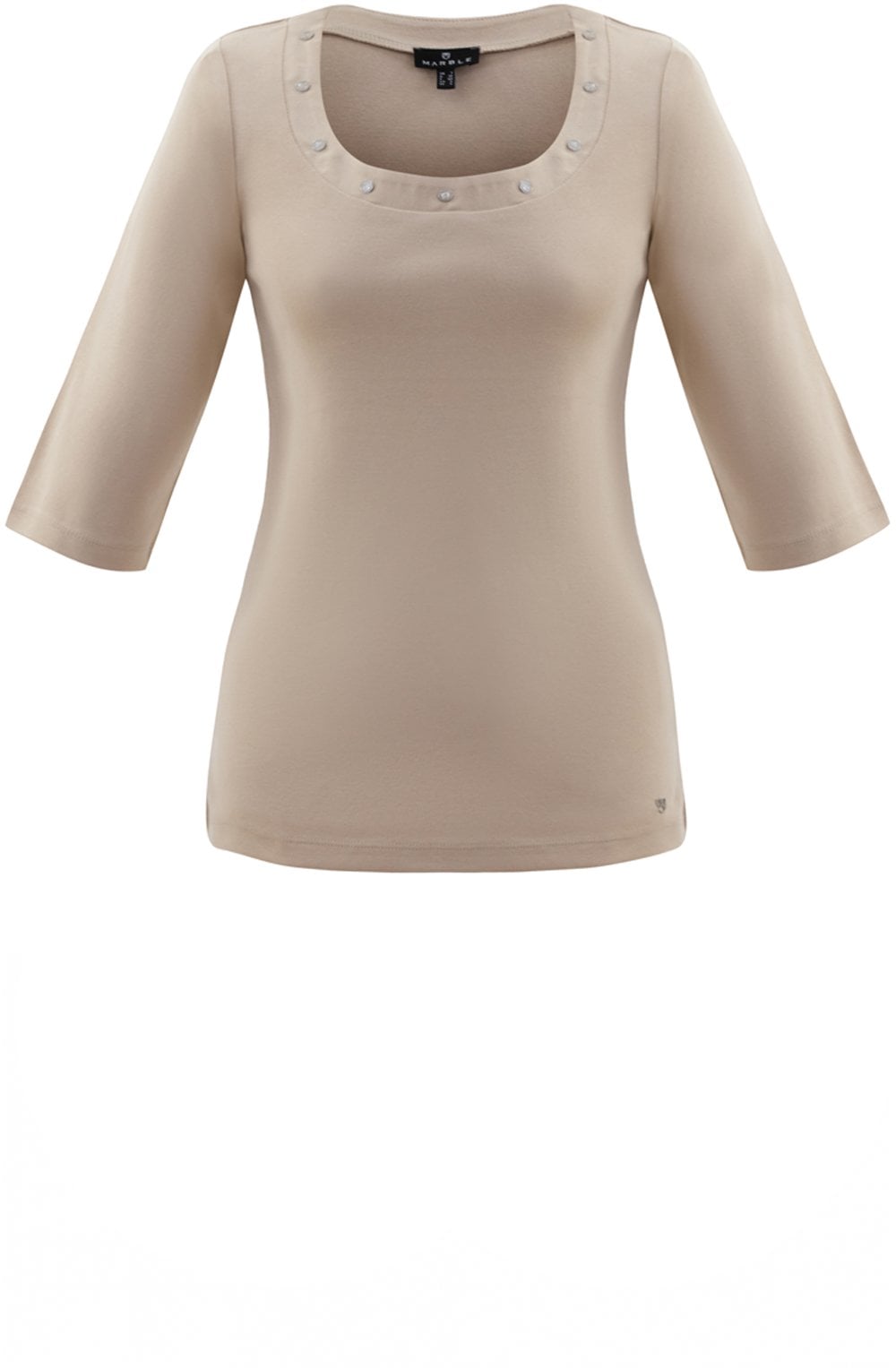 Beige T Shirt With Silver Stud Neckline