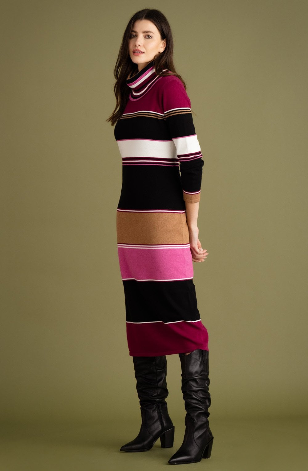 Berry Knitted Maxi Dress With Removable Snood