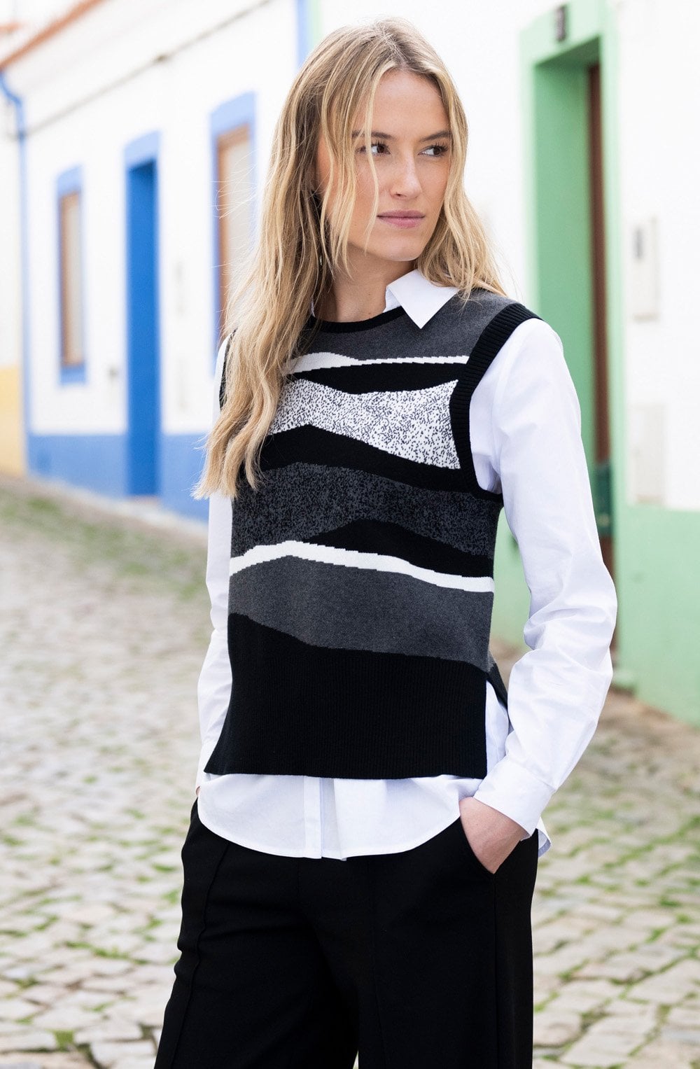 Black and Charcoal Removable Snood Knitted Vest