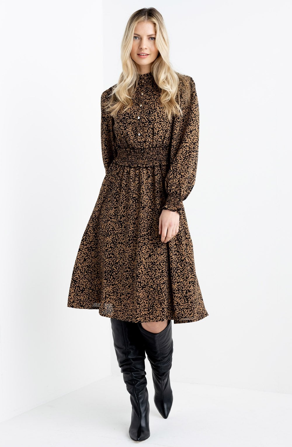 Black and Tan Patterned Dress