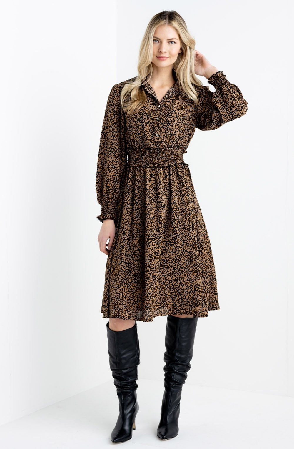 Black and Tan Patterned Dress