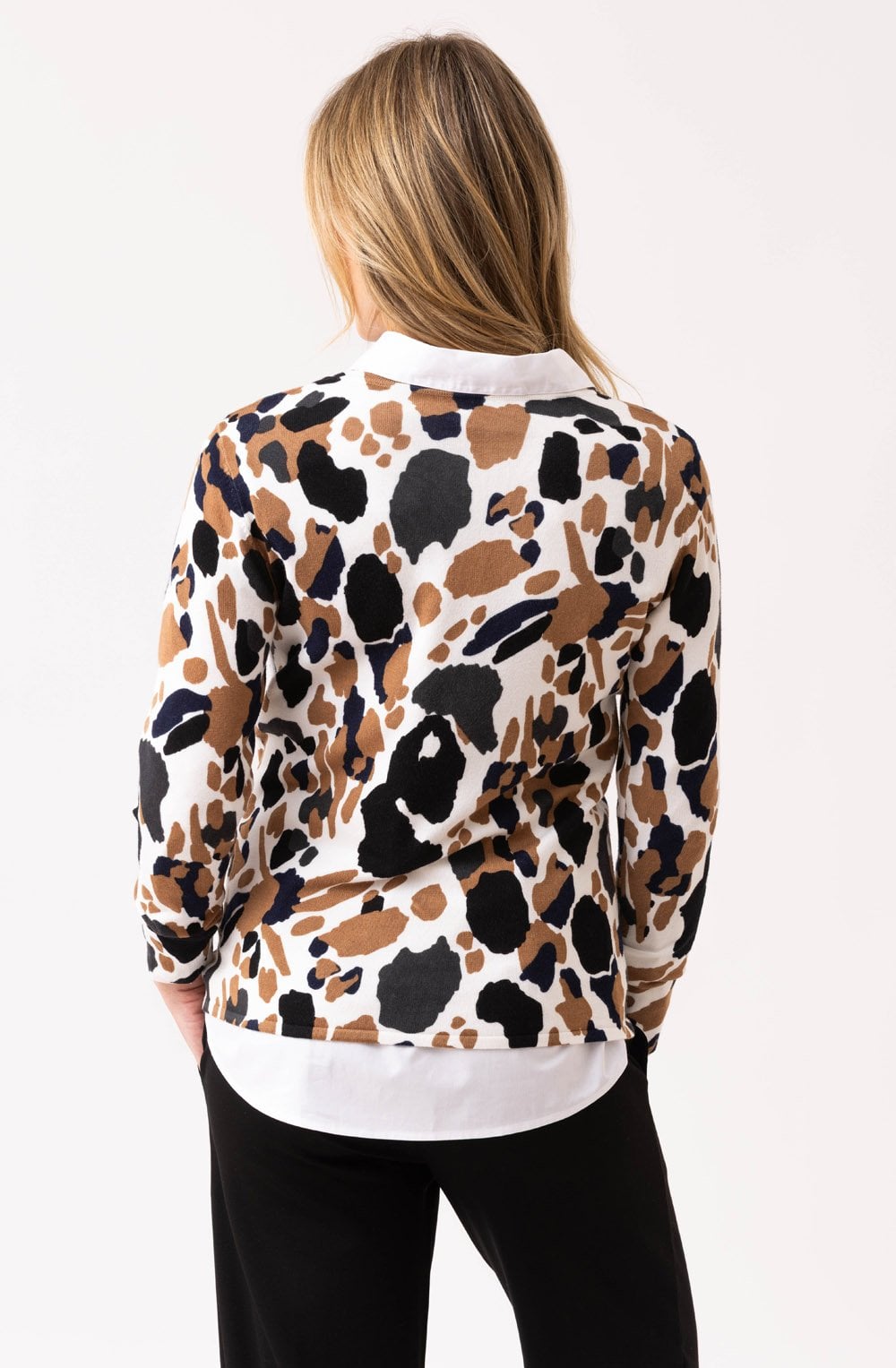 Black and Tobacco Abstract Print Jumper