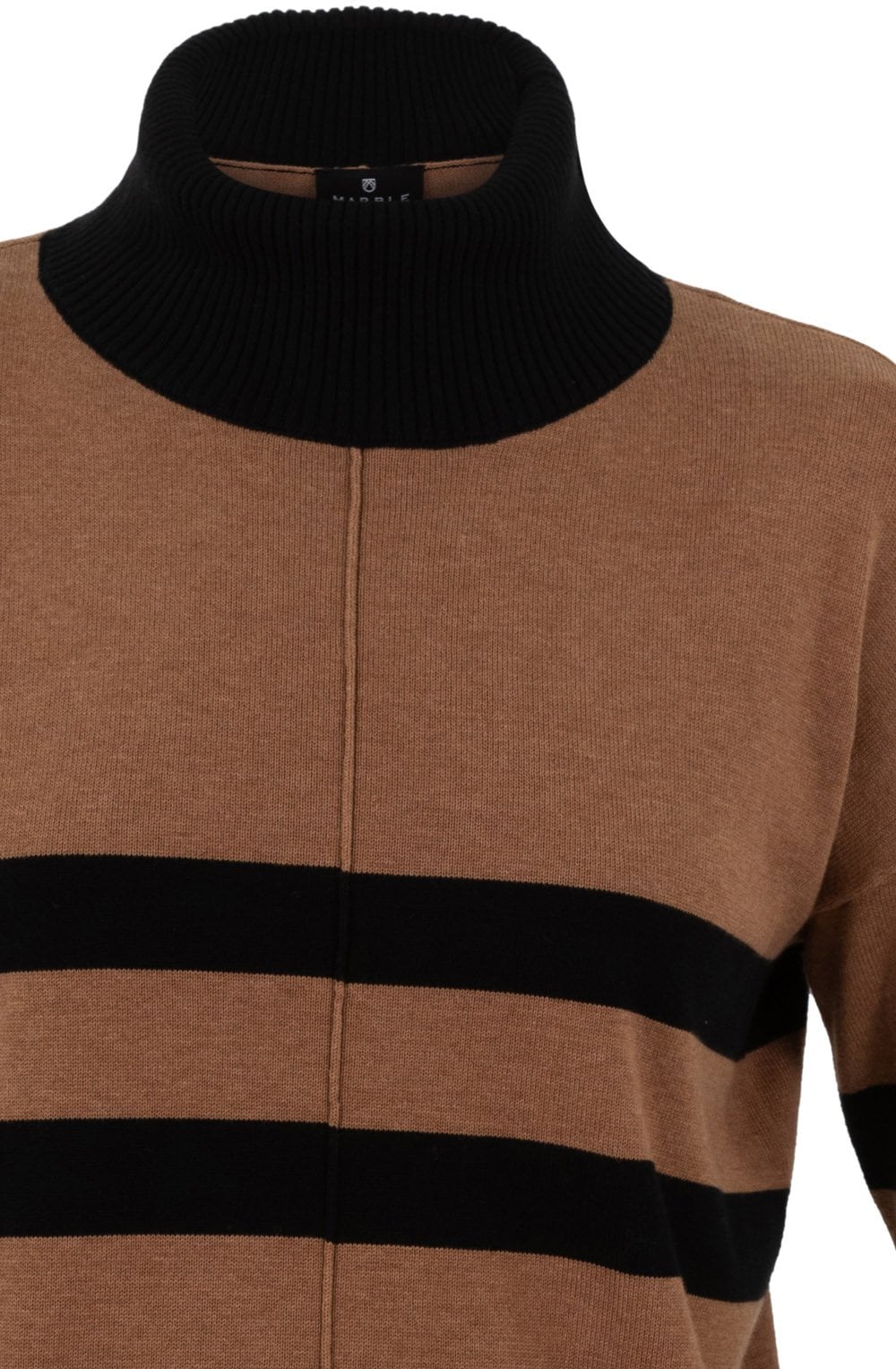 Black and Tobacco Striped Polo Neck Jumper