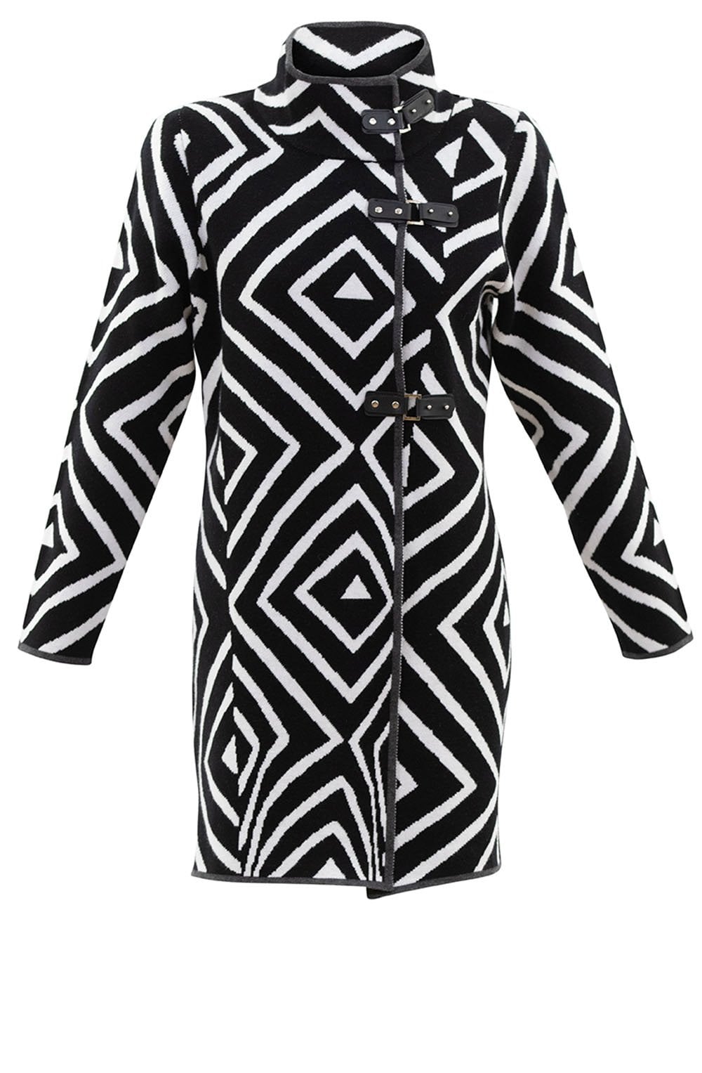 Black and White Aztec Print Cardigan with Grey Trim