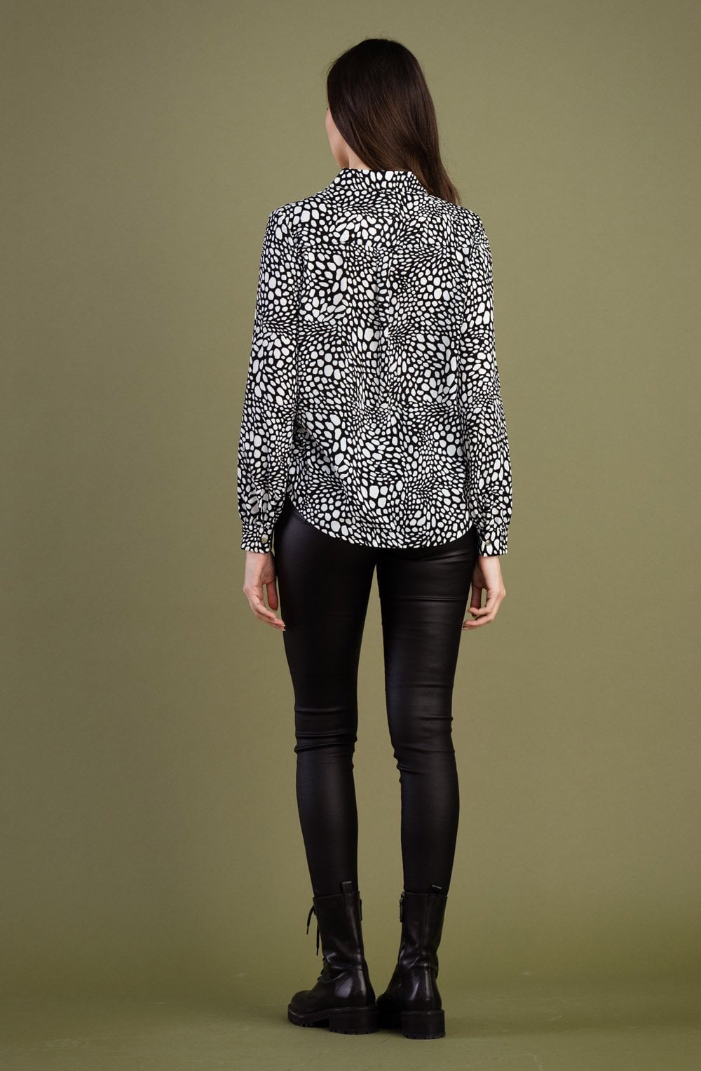 Black and White Spotted Silk Feel Blouse