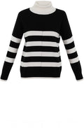 Black and White Striped Polo Neck Jumper