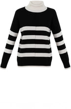 Black and White Striped Polo Neck Jumper