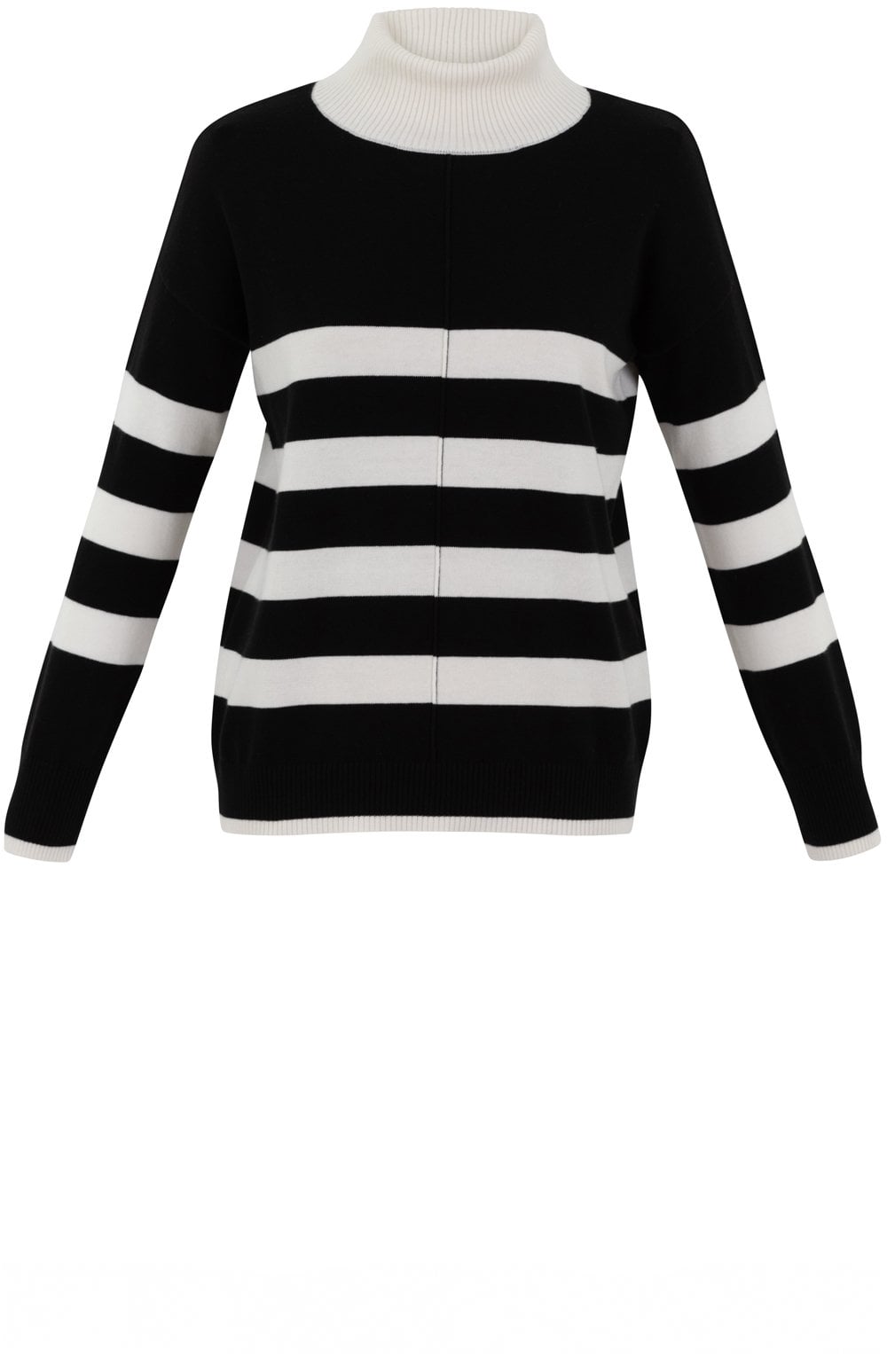 Black and White Striped Polo Neck Jumper