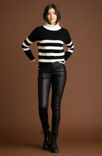 Black and White Striped Polo Neck Jumper