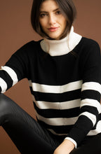 Black and White Striped Polo Neck Jumper