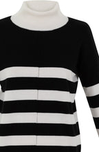 Black and White Striped Polo Neck Jumper