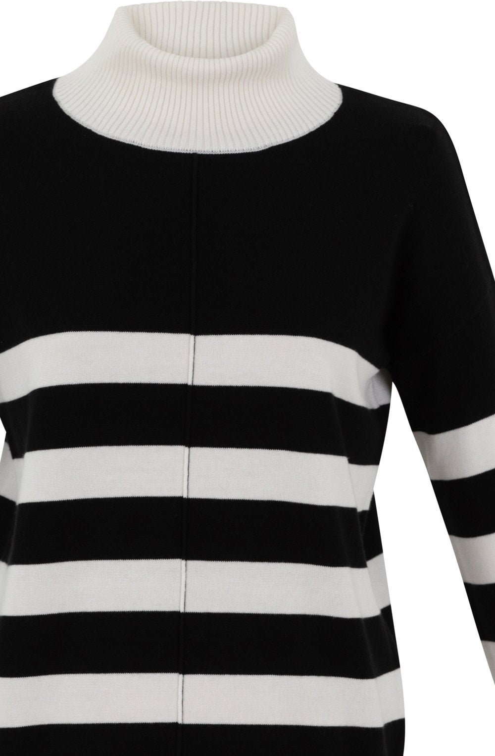 Black and White Striped Polo Neck Jumper