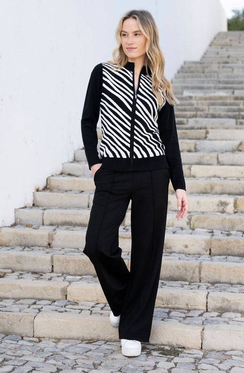 Black Diagonal Stripes and Colour Block Cardigan