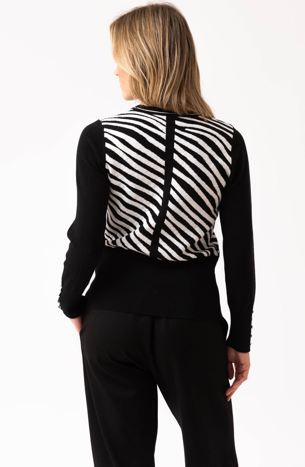 Black Diagonal Stripes and Colour Block Jumper